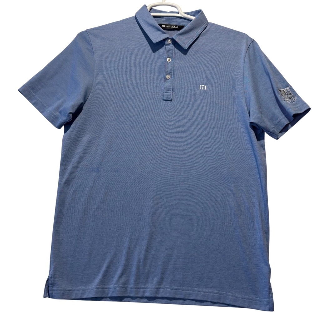 Travis Mathew Mens Blue Pima Cotton Polyester Golf Polo Shirt Manito‎ CC Logo